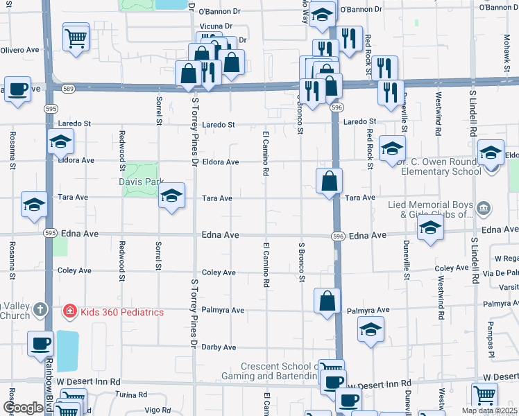 map of restaurants, bars, coffee shops, grocery stores, and more near 2835 El Camino Road in Las Vegas