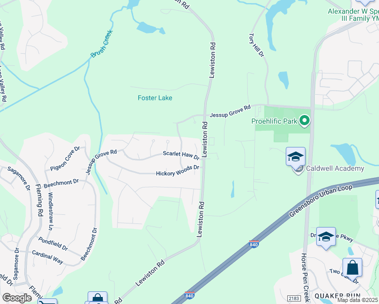 map of restaurants, bars, coffee shops, grocery stores, and more near 4606 Scarlet Haw Drive in Greensboro