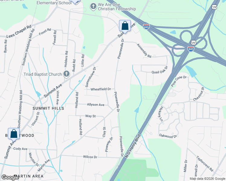 map of restaurants, bars, coffee shops, grocery stores, and more near 4010 Pineneedle Drive in Greensboro