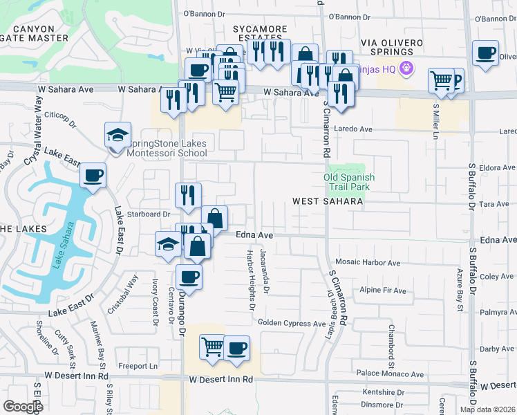 map of restaurants, bars, coffee shops, grocery stores, and more near 2833 Cygnus Street in Las Vegas