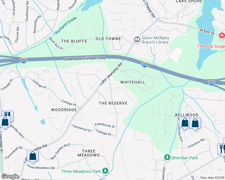 map of restaurants, bars, coffee shops, grocery stores, and more near 4712 Tenby Drive in Greensboro