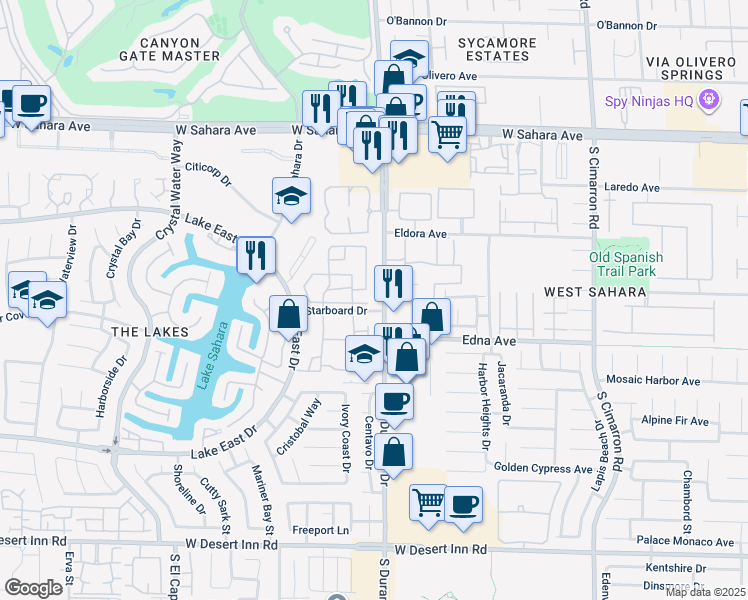 map of restaurants, bars, coffee shops, grocery stores, and more near 8600 Starboard Drive in Las Vegas