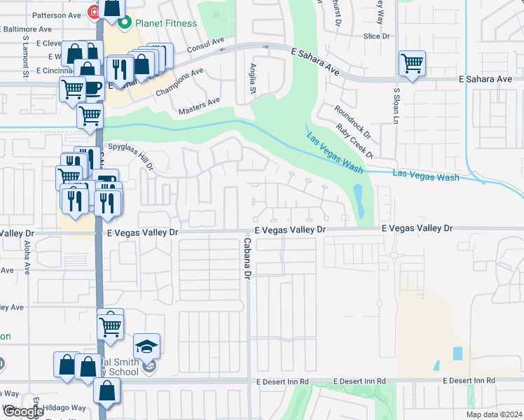 map of restaurants, bars, coffee shops, grocery stores, and more near 2835 Mammoth Court in Las Vegas