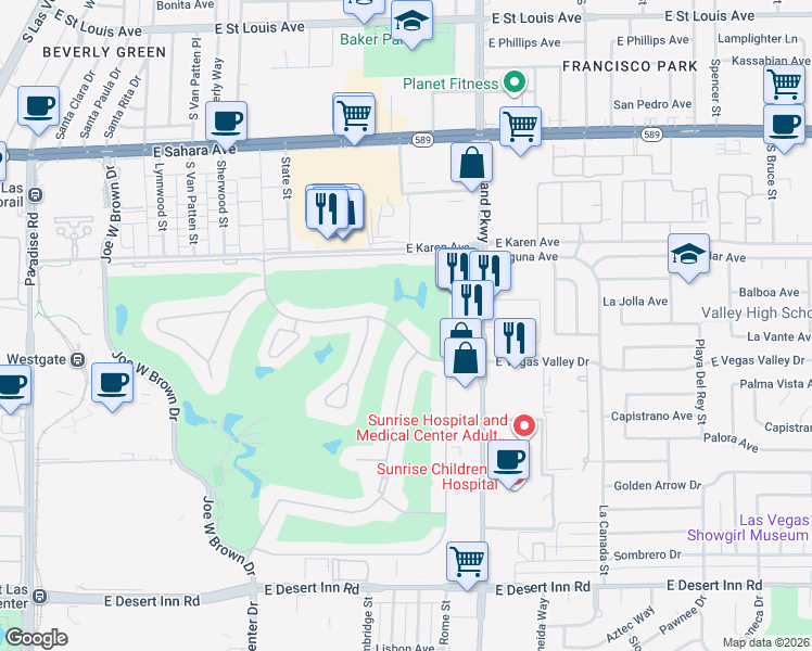 map of restaurants, bars, coffee shops, grocery stores, and more near 1072 Vegas Valley Drive in Las Vegas