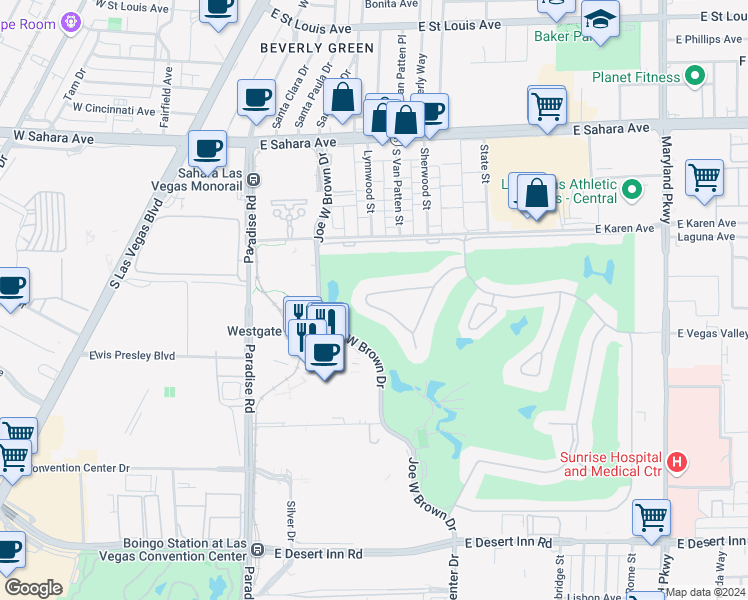 map of restaurants, bars, coffee shops, grocery stores, and more near 639 Oakmont Avenue in Las Vegas