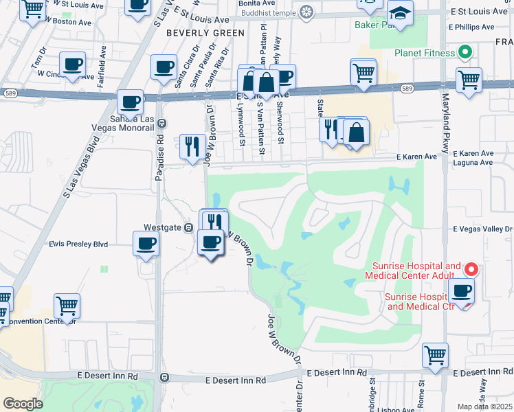 map of restaurants, bars, coffee shops, grocery stores, and more near 669 Oakmont Avenue in Las Vegas