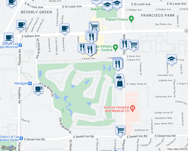 map of restaurants, bars, coffee shops, grocery stores, and more near 945 Vegas Valley Drive in Las Vegas