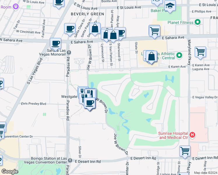 map of restaurants, bars, coffee shops, grocery stores, and more near 669 Oakmont Avenue in Las Vegas
