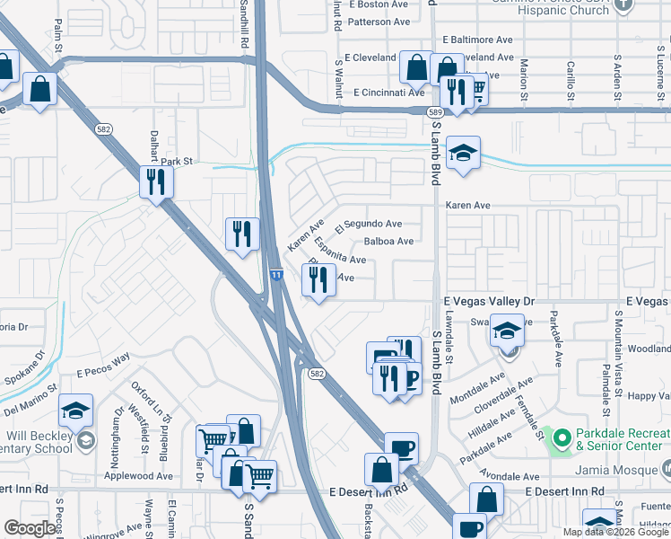 map of restaurants, bars, coffee shops, grocery stores, and more near 4010 Placita Avenue in Las Vegas