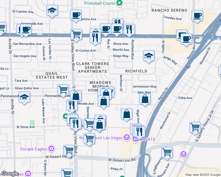 map of restaurants, bars, coffee shops, grocery stores, and more near 2824 Northam St in Las Vegas