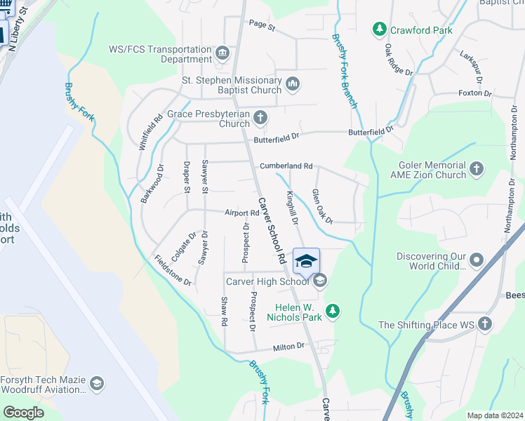 map of restaurants, bars, coffee shops, grocery stores, and more near 3800 Carver School Road in Winston-Salem