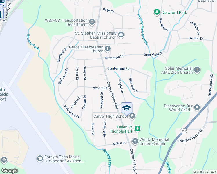 map of restaurants, bars, coffee shops, grocery stores, and more near 3800 Carver School Road in Winston-Salem