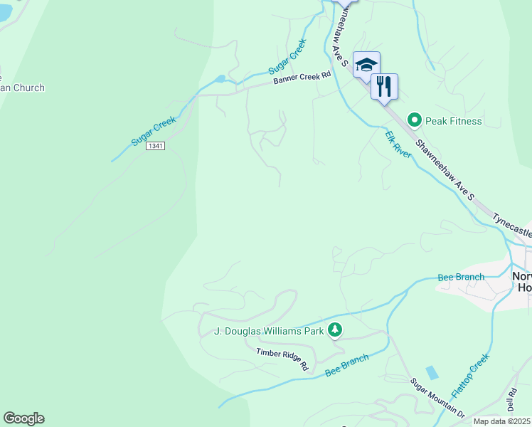 map of restaurants, bars, coffee shops, grocery stores, and more near 144 Woods Lane in Banner Elk
