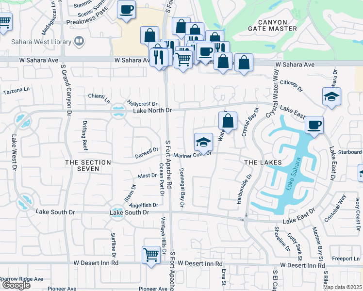 map of restaurants, bars, coffee shops, grocery stores, and more near 9100 Shelter Cove Court in Las Vegas