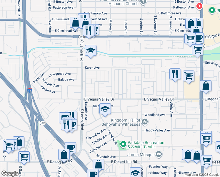 map of restaurants, bars, coffee shops, grocery stores, and more near 4389 Cy Cliffview Circle in Las Vegas