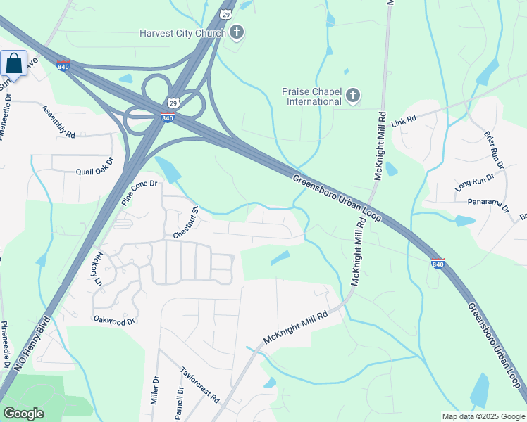 map of restaurants, bars, coffee shops, grocery stores, and more near 4 Bexhill Circle in Greensboro
