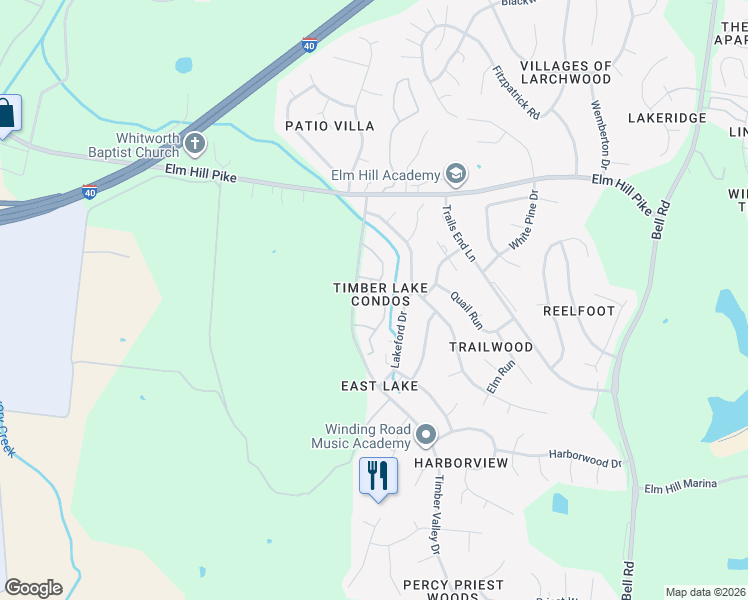 map of restaurants, bars, coffee shops, grocery stores, and more near 344 Timberway Circle in Nashville
