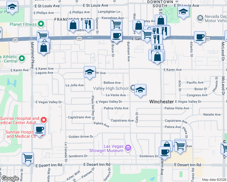 map of restaurants, bars, coffee shops, grocery stores, and more near 1978 La Vante Avenue in Las Vegas