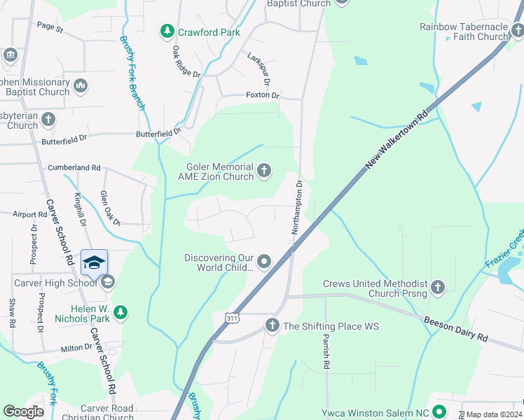 map of restaurants, bars, coffee shops, grocery stores, and more near 3820 Danube Court in Winston-Salem