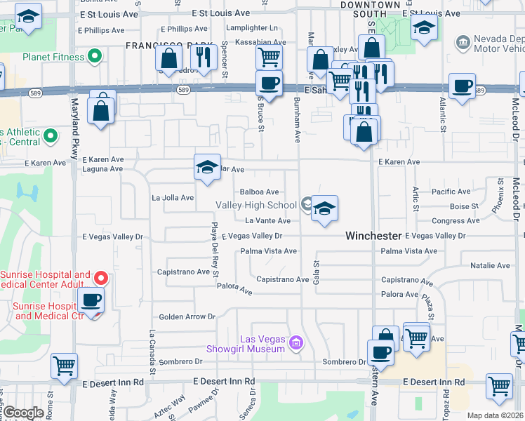 map of restaurants, bars, coffee shops, grocery stores, and more near 1978 La Vante Avenue in Las Vegas