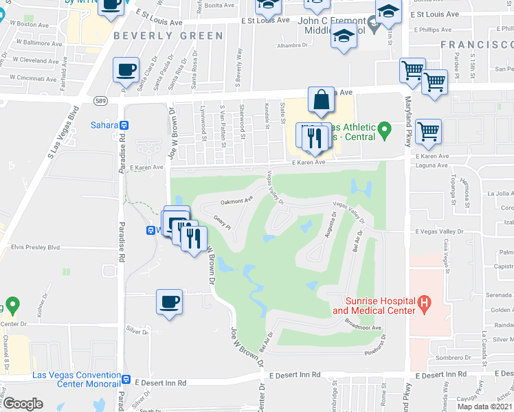 map of restaurants, bars, coffee shops, grocery stores, and more near 745 Oakmont Avenue in Las Vegas