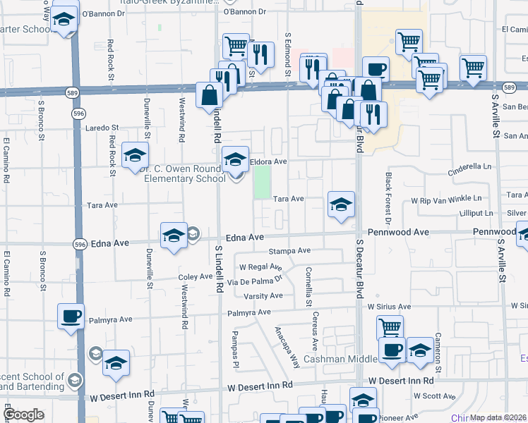 map of restaurants, bars, coffee shops, grocery stores, and more near 5310 Taravilla Circle in Las Vegas