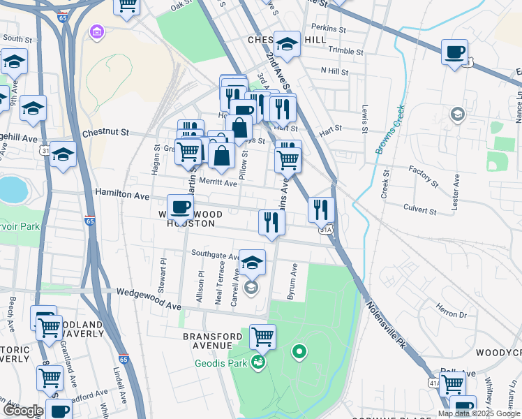 map of restaurants, bars, coffee shops, grocery stores, and more near 515 Hamilton Avenue in Nashville
