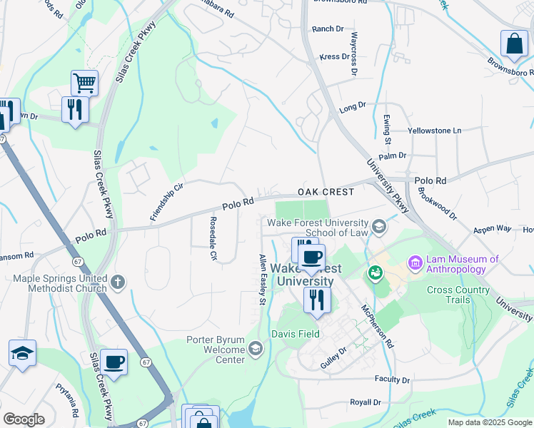 map of restaurants, bars, coffee shops, grocery stores, and more near Allen Easley Street in Winston-Salem