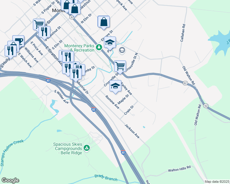 map of restaurants, bars, coffee shops, grocery stores, and more near 300 Crossville Street in Monterey