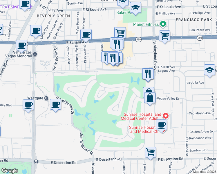 map of restaurants, bars, coffee shops, grocery stores, and more near 915 Vegas Valley Drive in Las Vegas