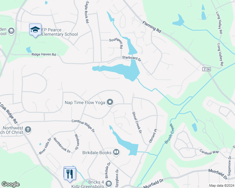 map of restaurants, bars, coffee shops, grocery stores, and more near 6309 River Hills Drive in Greensboro