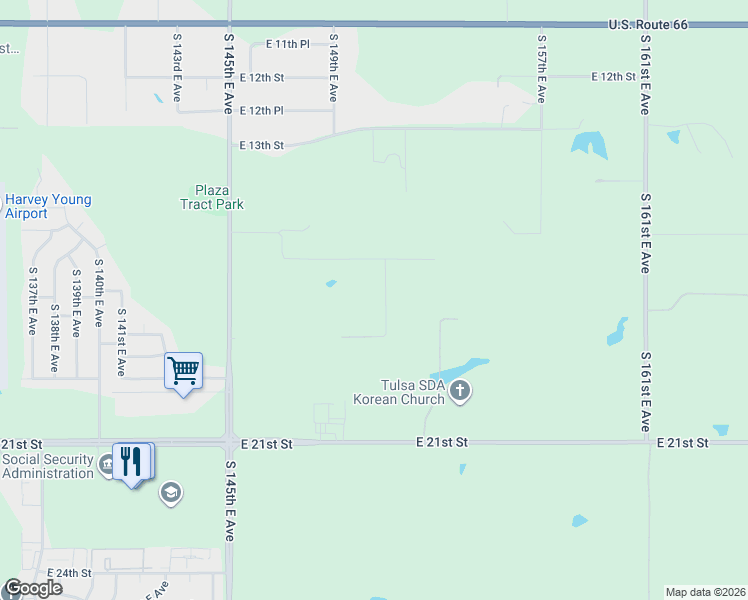 map of restaurants, bars, coffee shops, grocery stores, and more near 1616 South 151st East Avenue in Tulsa