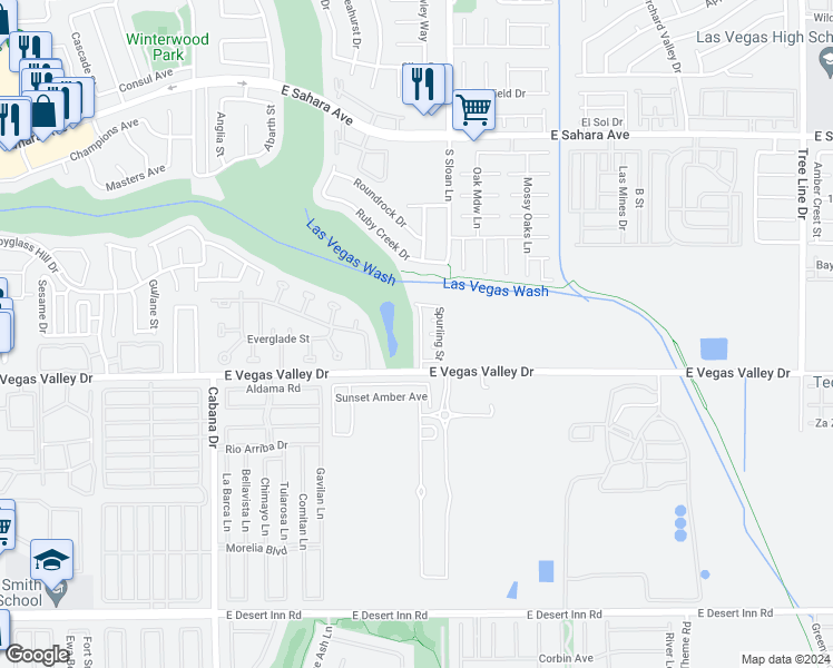 map of restaurants, bars, coffee shops, grocery stores, and more near 2831 Canonero Street in Las Vegas