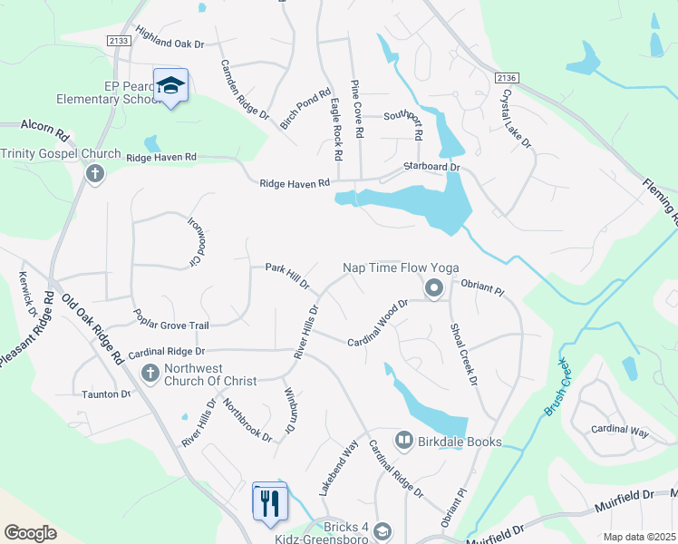 map of restaurants, bars, coffee shops, grocery stores, and more near 6402 River Hills Drive in Greensboro