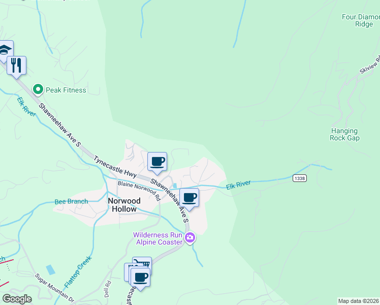map of restaurants, bars, coffee shops, grocery stores, and more near 155 Cynthia Lane in Banner Elk