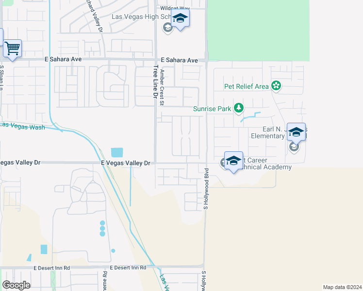 map of restaurants, bars, coffee shops, grocery stores, and more near Amphion Court in Sunrise Manor