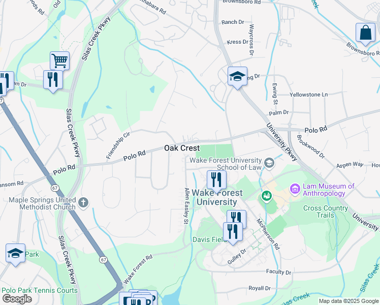 map of restaurants, bars, coffee shops, grocery stores, and more near Allen Easley Street in Winston-Salem