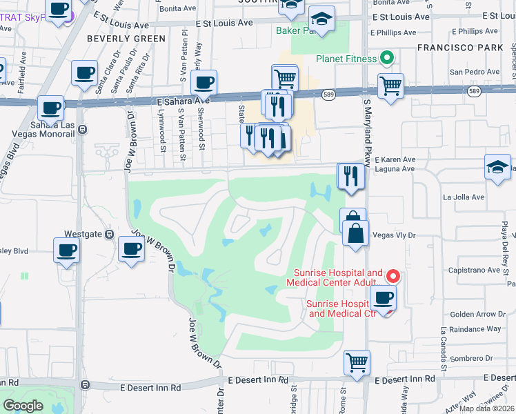 map of restaurants, bars, coffee shops, grocery stores, and more near 915 Vegas Valley Drive in Las Vegas