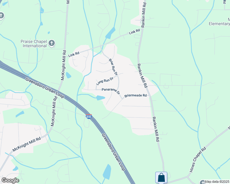 map of restaurants, bars, coffee shops, grocery stores, and more near 3602 Panarama Drive in Greensboro