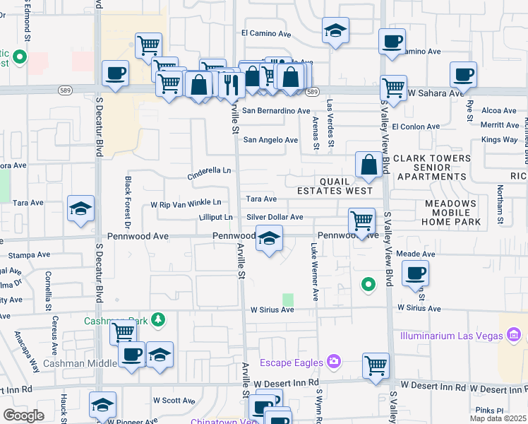 map of restaurants, bars, coffee shops, grocery stores, and more near 4337 Silver Dollar Avenue in Las Vegas