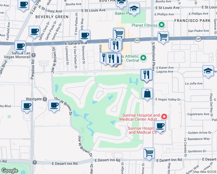 map of restaurants, bars, coffee shops, grocery stores, and more near 915 Vegas Valley Drive in Las Vegas