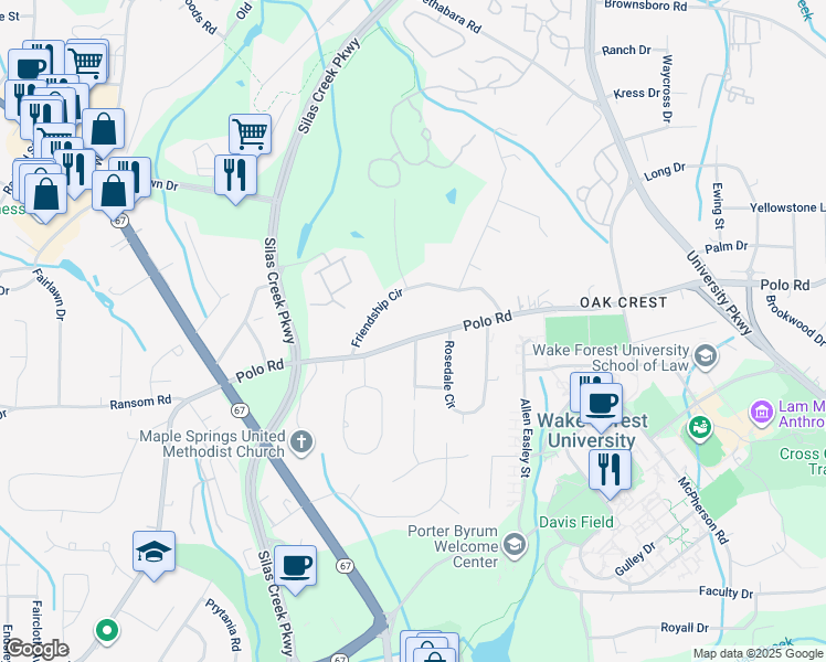 map of restaurants, bars, coffee shops, grocery stores, and more near 1401 Polo Road in Winston-Salem