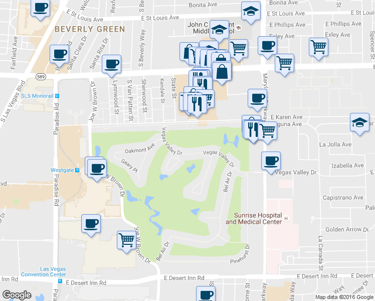 map of restaurants, bars, coffee shops, grocery stores, and more near 915 Vegas Valley Drive in Las Vegas