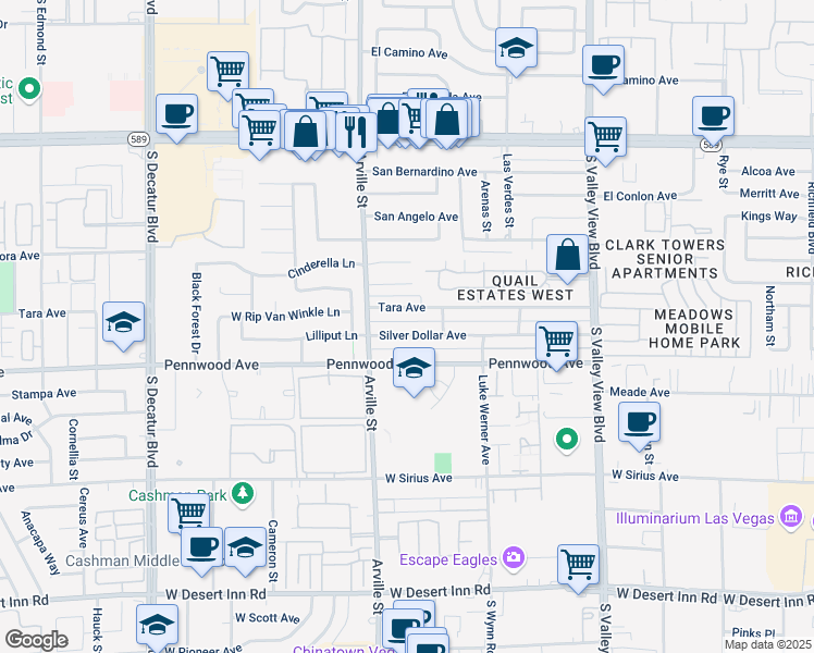 map of restaurants, bars, coffee shops, grocery stores, and more near 4337 Silver Dollar Avenue in Las Vegas