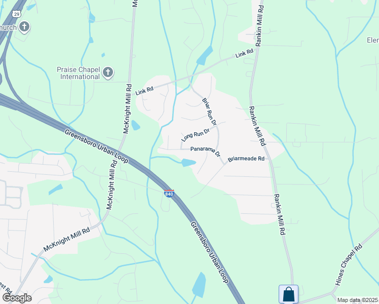 map of restaurants, bars, coffee shops, grocery stores, and more near 3506 Panarama Drive in Greensboro