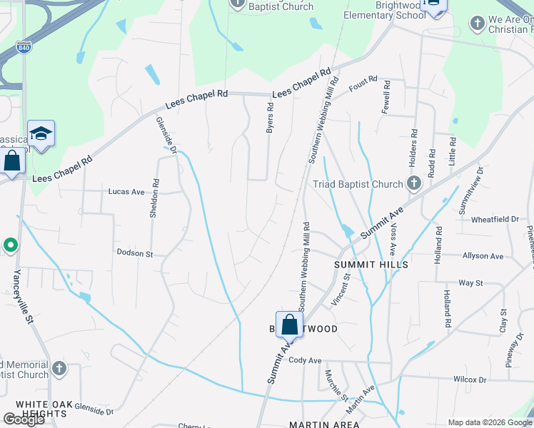 map of restaurants, bars, coffee shops, grocery stores, and more near 4501 Southern Webbing Mill Road in Greensboro