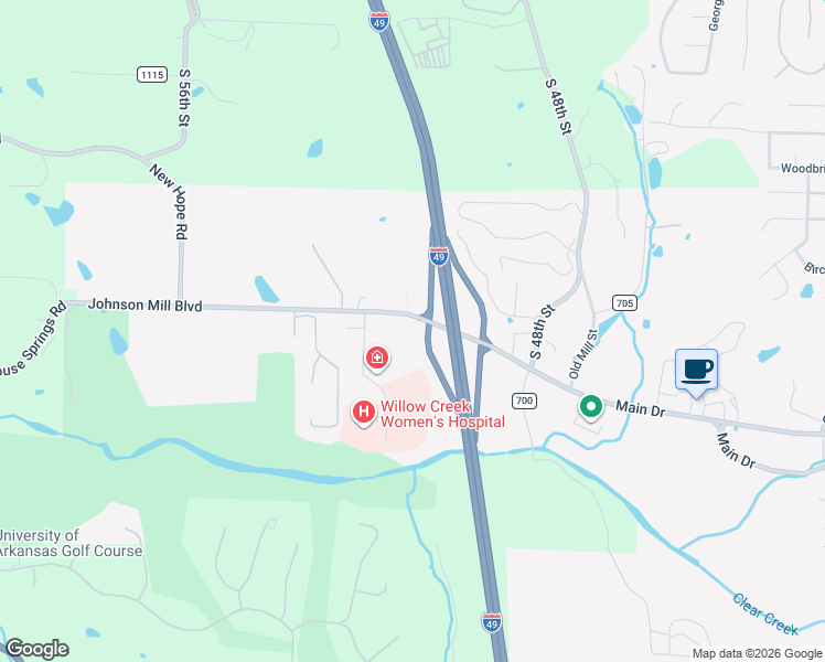 map of restaurants, bars, coffee shops, grocery stores, and more near 5203 Willow Creek Drive in Fayetteville