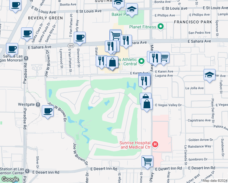 map of restaurants, bars, coffee shops, grocery stores, and more near 916 Vegas Valley Drive in Las Vegas