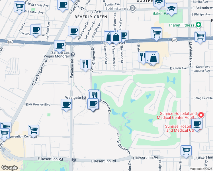 map of restaurants, bars, coffee shops, grocery stores, and more near 634 Oakmont Avenue in Las Vegas