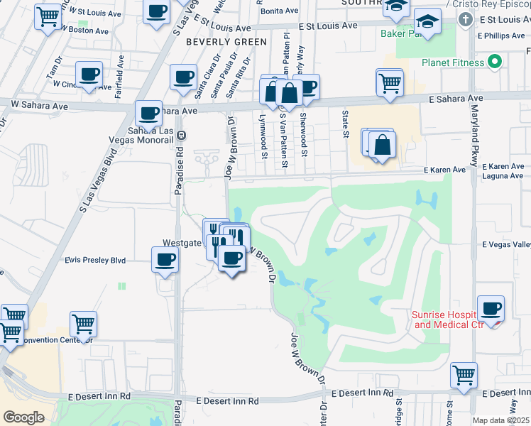 map of restaurants, bars, coffee shops, grocery stores, and more near 634 Oakmont Avenue in Las Vegas